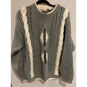 VINTAGE Knit Cuffed Dad Sweater-FORUM Grey/White Medium Acrylic Long Sleeve EUC